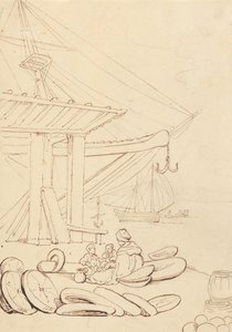Vázlat egy nőről és gyermekekről, akik egy rakparton ülnek alkotó: Thomas Rowlandson