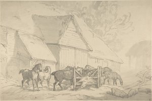 Istállóudvar lovakkal alkotó: Thomas Rowlandson