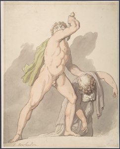 Álló meztelen férfi, aki egy ájuló nőt támaszt (Ludovisi Gaul, az Uffizi-ben) alkotó: Thomas Rowlandson