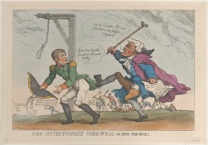 A szeretetteljes búcsú, avagy rúgás a rúgásért, 1814. április 17., 1814. április 17. alkotó: Thomas Rowlandson