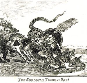 A kérges korzikai tigris (Napoleon Bonaparte), karikatúra, 1808 alkotó: Thomas Rowlandson