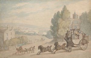 A Canterbury–Dover közötti postakocsi elhalad a Vanbrugh-kastély mellett alkotó: Thomas Rowlandson
