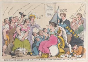 A pénzügyminisztérium esélyes eladója oltót bocsát a sorsjátékokon, 1823. szeptember..., 1823. szeptember 18. alkotó: Thomas Rowlandson