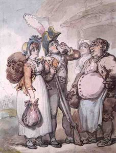 "A vörös kabát varázsa" (toll, akvarell és ceruza papíron) alkotó: Thomas Rowlandson