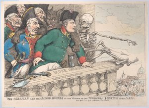 A korzikai és vérkutyái a Thuilleries ablakában P... felett, 1815. április 16. alkotó: Thomas Rowlandson