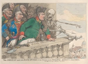 A korzikai és vérkutyái a Thuilleries ablakában P... felett, 1815. április 16. alkotó: Thomas Rowlandson