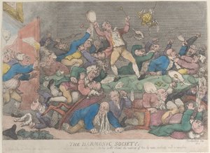 A Harmonic Society, [1810], újra kiadva 1811., [1810], újra kiadva 1811-ben. alkotó: Thomas Rowlandson