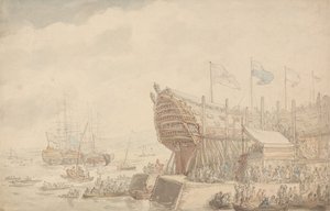 A H.M.S. „Hibernia” vízre bocsátása, 1804 alkotó: Thomas Rowlandson