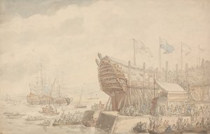 A H.M.S. Hibernia vízre bocsátása 1804 alkotó: Thomas Rowlandson