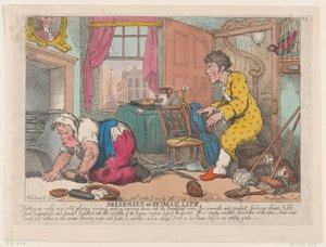 Az emberi élet nyomorúságai: korán kelni egy hideg, borongós reggelen...előtt, 1807. október 9. alkotó: Thomas Rowlandson