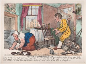 Az emberi élet nyomorúságai: korán kelni egy hideg, borongós reggelen...előtt, 1807. október 9. alkotó: Thomas Rowlandson