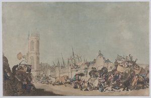 Az Overdrove Ox (Őrült bika a Westminster-hídon) alkotó: Thomas Rowlandson