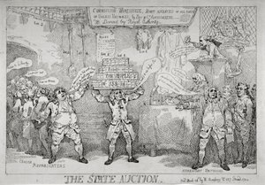 "Az állami aukció", 1784 alkotó: Thomas Rowlandson
