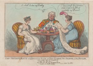 A Gloucester Place triumvirátusa, avagy A Clarke, A katona és a Taylor, 1809., 1809. alkotó: Thomas Rowlandson