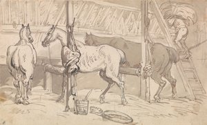 Három ló az istállóban alkotó: Thomas Rowlandson