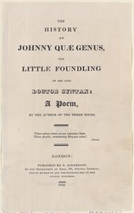 Címlap, The History of Johnny Quae Genus, The Little Foundling of the Late Docto..., 1822-ből. alkotó: Thomas Rowlandson