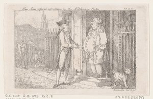 Tom Jones megtagadta a beutazást a nemes porterétől, a The History of Tom Jones, a F..., 1792-ből. alkotó: Thomas Rowlandson