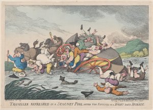 Utazó felfrissült egy Stagnet [sic] medencében, egy poros fáradalmak után..., 1809. február 1. alkotó: Thomas Rowlandson