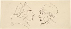 Két karikatúra: férfi és nő alkotó: Thomas Rowlandson