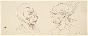 Két karikatúra: férfi fejek alkotó: Thomas Rowlandson