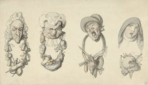 Négy karikaturisztikus fej alkotó: Thomas Rowlandson