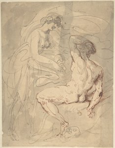 Nő, aki egy ülő meztelen férfival beszélget alkotó: Thomas Rowlandson