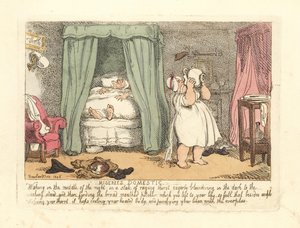 Nő egy kancsó vizet önt magára az éjszaka folyamán. alkotó: Thomas Rowlandson