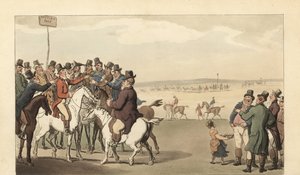 Fiatal angol úriember szerencsejáték a Newmarket versenypályán alkotó: Thomas Rowlandson