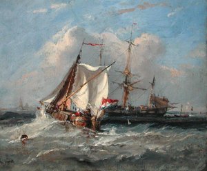 Egy holland Smalschip erős szélben (olaj a fedélzeten)