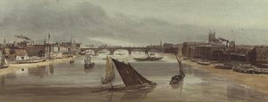 London Bridge a Southwark hídtól (emlékmű a bal oldalon) alkotó: Thomas Shotter Boys