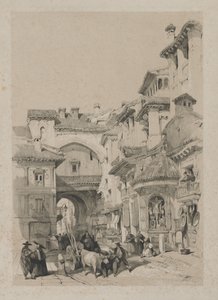 Festői vázlatok Spanyolországban: Vivarrambla kapuja, Granada, 1837. alkotó: Thomas Shotter Boys