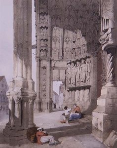 A Chartres-i székesegyház déli tornáca, illusztráció a „Picturesque Architecture in Paris, Gent, Antwerpen, Rouen stb.” a művész által, kocsma. 1839 (litó) alkotó: Thomas Shotter Boys