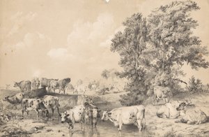 Szarvasmarhacsorda a folyóparton alkotó: Thomas Sidney Cooper