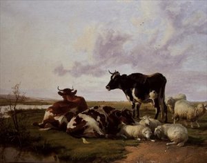 Szarvasmarha- és juhlegeltetés alkotó: Thomas Sidney Cooper