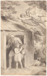 Péter és gyermekei, akiket három repülő alak látogat meg alkotó: Thomas Stothard