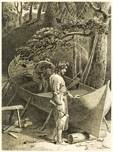 ?Robinson Crusoe és Friday hajót készítenek? a ?Robinson Crusoe élete és furcsa meglepő kalandjai, vagy York, Mariner? írta: Daniel Defoe