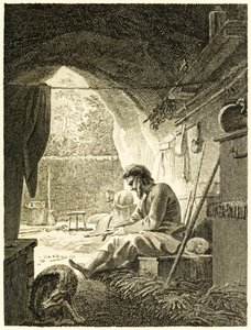 ?Robinson Crusoe dolgozik a barlangjában? a ?Robinson Crusoe élete és furcsa meglepő kalandjai, vagy York, Mariner? írta: Daniel Defoe