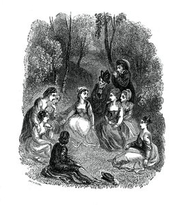 Jelenet Giovanni Boccaccio Dekameron című művének bevezetőjéből, 1833. alkotó: Thomas Stothard