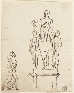 Lovas szobra két álló alak kíséretében, az egyik vázlatával alkotó: Thomas Stothard