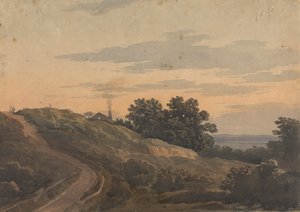 Dombos táj házzal, ösvényekkel és alakokkal alkotó: Thomas Sully