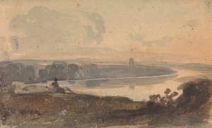 Táj, kanyargós folyóval, alak a dombon az előtérben alkotó: Thomas Sully