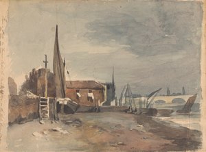 Partmenti jelenet épületekkel és csónakokkal alkotó: Thomas Sully