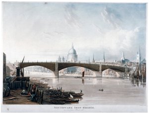 Kilátás a „Southwark Iron Bridge”-re Bankside-ről, London, 1819