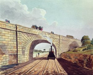 Rainhill Bridge, 12. tábla a „Liverpool and Manchester Railway”-től, Henry Pyall (1795-1833) metszet, pub. Ackermann und Co., 1833