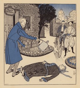 Férfi próbálja újraéleszteni feleségét, miután az elájult (színes litográfia)