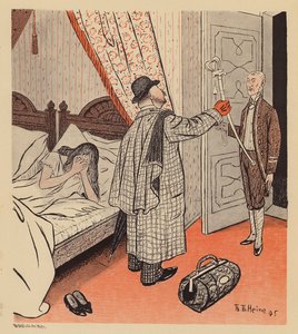 Férfi felfedezi, hogy feleségének viszonya van egy katonával (színes litográfia)