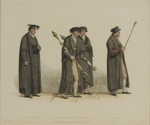 Vice Chancellor, Esquire Beadle, Yeoman Beadle, Verger, J. Agar metszete, megjelent R. Ackermann 