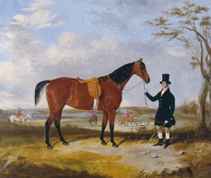 „Wild Girl” Nyerges vadász, akit egy második lovas tart, csak vadászokkal és vadászkutyákkal (olaj, vászon) alkotó: Thomas W. Bretland