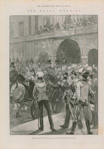 York hercegének és menyasszonyának távozása a Buckingham-palotából alkotó: Thomas Walter Wilson