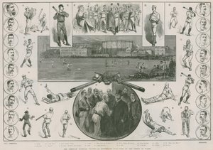 Az amerikai baseball játékosok a Kennington Ovalban - a walesi herceg látogatása (metszet) alkotó: Thomas Walter Wilson